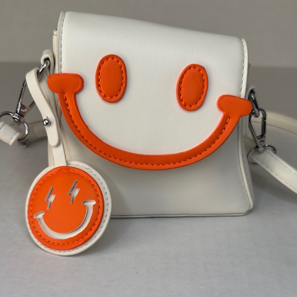 Girls Smiley Face White and Orange Crossbody Bag Whimsical